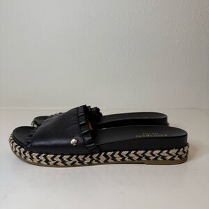 Kate Spade New York Zahara Ruffle Black Leather Espadrille Sandals Size 8.5